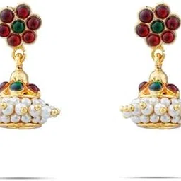 Bharatanatyam Kemp temple Indian jewelry Earrings Classical Dance Jewelry Colorful and Designer traditional Jhumka.(SGE00010)-picture-15