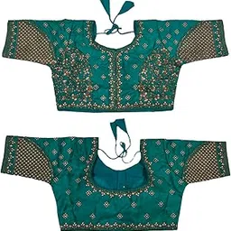 Women's Readymade Blouse Multi Golden codding Sequence Embroidery Work Indian Ethnic Designer Stitched Readymade Saree Half Sleeve Blouse for Women for Saree Lehenga Choli-image-43