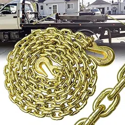 G80 Transport Binder Chain 5/16 Inch x 10 Foot | Tow Chain with Clevis Grab Hooks | 7,100 lbs Safe Working Load | Heavy Duty Chain for Transporting Towing (5/16'' x 10FT (Yellow Zinc))-image-76