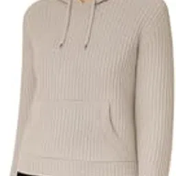 nobarr Women's Acrylic Full Sleeve White Knitted Hoodie Sweater-picture-30