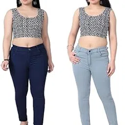 Combo of Women's Streatchable Ankle Length Jeans, Plus Size, Comfortable Jeans for Ladies (in, Numeric, 30, Regular, Grey & Dark Blue)-image-0