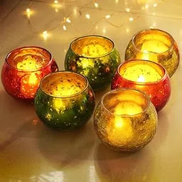 TIED RIBBONS Pack of 6 Turkish Murcury Glass Votive Tealight Candle Holders - Decorations Items for Home Decor Dining Table Restaurant (Pack of 6, Glass) - Decor - Gifts-picture-16