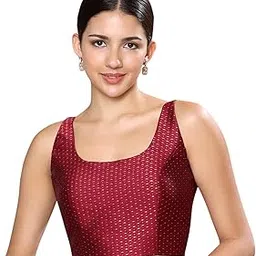 studio shringaar Women's Silky Brocade Sleeveless Padded Saree Blouse-picture-45
