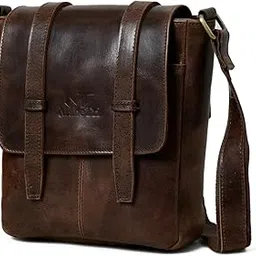 Unisex Brown Leather Crossbody/Messenger Bag For Daily Use | Zipper and Magnetic Lock for Strong Security | Multiple Pockets & Adjustable Strap for Easy Use-image-0