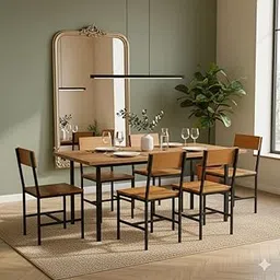 JP IRONS Modern Industrial Dining Chair, Natural Wood with Black Metal Frame, Home/Office/Cafe/and Restaurant Style (4)-image-58