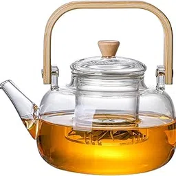 Glivaro 1 Litre Glass Teapot with Infuser, Stovetop & Microwave Safe Borosilicate Glass Kettle with Wooden Handle for Loose Leaf and Fruit Tea Kettle Great for Blooming Tea Tea Bags.-picture-46