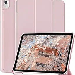 KenKe for iPad (A16) 11th Generation 11 Inch 2025/ iPad 10th Generation 10.9 Inch 2022 Case with Pencil Holder, Slim Trifold Stand Protective Cover with Soft TPU Back, Supports Touch ID, Pink image 1