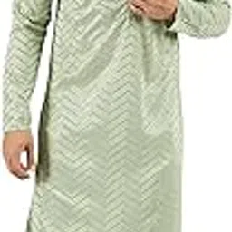 ethnic bay Men's Green Viscose Rayon Solid Embroidered Design Calf Length Kurta Set | Embroidered Design Kurtas Sets For Mens | Straight Fit Kurta's For Men-picture-39