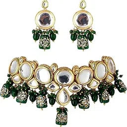 lucky jewellery Back Meenakari 18k Gold Plated Earring Combo Jewellery Set Uncut Big Faux Kundan Dibbi Choker Necklace Set for Girl's & Women-picture-21