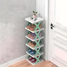 NYALKARAN Plastic Shoe Rack for Home - Stackable Shoe Stand Organizer for Bedroom & Entryway, Collapsible Footwear Storage Shelf, Multi-Purpose Corner Tower, Easy Assembly (Green, 6 Layer)-image-51