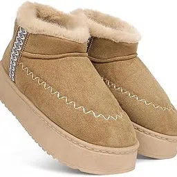 cassiey Indoor/Outdoor Comfortable Winter Fur Snow Boot |Women's Slip on Thick Sole Shoes-picture-15