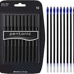 Pentonic 0.7mm Ball Point Pen & Refill Combo | Black Body | Blue Ink | 10 Pcs Pens with 10 Pcs Refills-picture-14