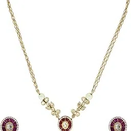 iksava Traditional Kundan and Meenakari Pendant Necklace Set for Women with Matching Stud Earrings | Gold Plated Ethnic Jewelry Set for Weddings, Festivals & Gifting-picture-53