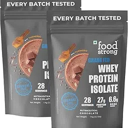 Foodstrong Whey Protein Isolate, 100% Hormone Free Grass-Fed Whey, 27G Protein & 6.6G BCAA, Chocolate, With Turmeric & Digestive Enzymes, 1KG (Pack of 2)-image-62
