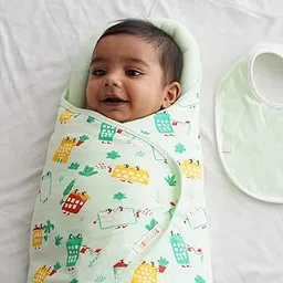 TIDY SLEEP Baby Swaddle Wrappper Adjustable for Newborn || 100% Cotton Soft || Newborn Blanket for 0-3 Months (Green Wild City)-picture-17