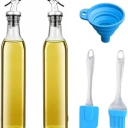 500ml Glass Oil Dispenser with Silicon Funnel, Oil Brush and Spatula (2Pc Oil Bottle + 1pc Funnel + 1pc Silicone Oil Brush & Spatula)-picture-34