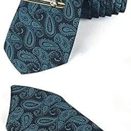 louis stitch Mens Green Italian Silk Necktie Set Incl Pocket Square Golden Tiepin American Style Formal Tie Gift Set for Men (TEGP-GR06__)-picture-35