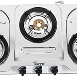 GOLDEN SURYA Classic Premium Stainless Steel Frame, Manual Ignition, 18 Months Warranty, BIS Certified, 3 Burner Gas Stove, Cook Top (Dura)-image-3