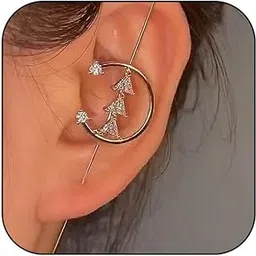 hanfluenve 1Pcs Ear Crawler Earrings for Women Ear Cuff Earrings Helix Hook Earrings Ear Wrap Earrings Pearl Rhinestone Lightning Bolt Pierced Clip Earrings Trendy Jewelry for Women-picture-28