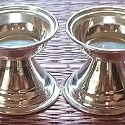 Diya Set, Deepam Set/Neelanjan Set/Nilaanjan Aarti Set, Premium Medium Size 2 * 2 * 2 Inch Silver Plated by SujArta-picture-58