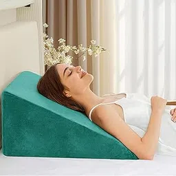 Rosebell Cushion for Sleeping & Acid Reflux Relief, Medium Firm & High Resillience, Orthopedic Wedge Cushion for Leg Elevator, Pregnancy, GERD, Green - Pack of 1-picture-17