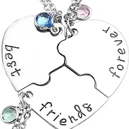 happyyami 3pc Best Friends Forever Necklaces Puzzle Piece Friendship Sister Pendant Necklaces For Thanksgiving Day Anniversary Birthday Gift For Women - Silver image 1