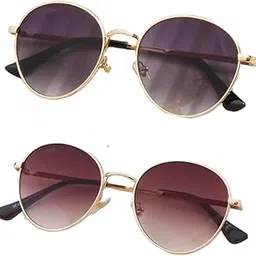 liza angel Unisex UV Protected Round Sunglasses Metal Frmes Gold, Lans Black And Pink Colors, Combo Pack Of Two, Free Size image 1