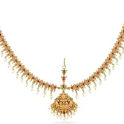 rubans 22K Gold-Plated Lakshmi Motif Ruby Red & Emerald Green Stone & Pearl Beaded Traditional Bridal Matha Patti for Women & Girls – Perfect for Weddings & Festive Occasions-picture-24