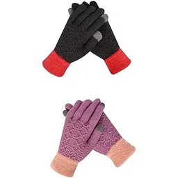 Women's Touchscreen Winter Woollen Pack of 2 Pairs Gloves For Cold Weather (SGD-977978) (Multicolor, Free Size)-image-59