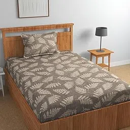 la' amour Pure Cotton 220tc Flat Single Bedsheets for Summer Breathable | Wrinklefree (Size-60 X 90 Inch or 228x152 cm) with 1 Pillow Covers (Size-17 X 27 Inches, Beige & Brown)| TC - 220 image 1