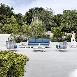 VIRASAT 5 Seater Outdoor Rope Sofa Set | Balcony Sofa | Patio Conversation Sets | Braided Rope Garden Sofa Set and Table (Grey+Blue)-image-1