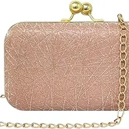Elegant Evening Clutch Purse, Rose Gold Textured Pattern, Gold Chain Strap, Double Ball Clasp, Formal Party Crossbody Bag-picture-33