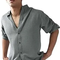 urbano fashion Men's Linen Blend Full Sleeve Relaxed Fit Mandarin Collar Casual Solid Shirt-picture-29