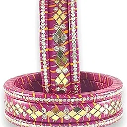 rehana bangles Traditional Rajasthani Lahariya Lac Bangles Set, Crystal Studded Chuda, Set of 6, Multi-Colour-picture-45