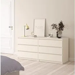 ND INTERNATIONAL Modern 6-Drawer Double Dresser White Finish Wide Storage Cabinet Chest of Drawers for Bedroom, Living Room-image-2
