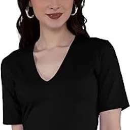 VA4132 Womens V-Neck Half Sleeve Crop Tops Readymade Saree Blouse for Women (XL, Black)-image-88