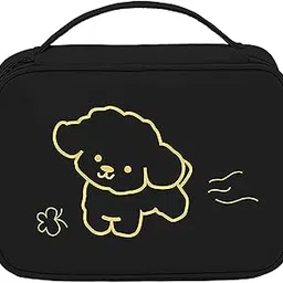 House of Quirk Large Capacity Cartoon Cosmetic Bag Portable Makeup Brush Organizer Kit Multifunctional Travel Toiletry Cute Printed Pouch for Little Young Girl (Black Puppy)-image-16
