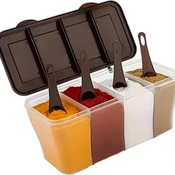Oblivion Masala Box 4-in-1 Spice Containers – Plastic Kitchen Storage Small Multipurpose Dabba, Transparent Airtight with Multicolor Lids & Spoons, Multi-Compartment for Pickle, Dry Fruits, Spices-picture-12