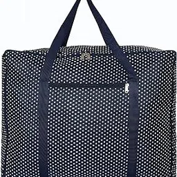 Kuber Industries Dot Printed Large Size Foldable Travel Duffle Bag, Underbed Storage Bag, Wardrobe Organizer, Cloth Bag, Weekender Bag, Overnight Bag, Carry On Bag, Luggage Bag (Blue)-picture-11