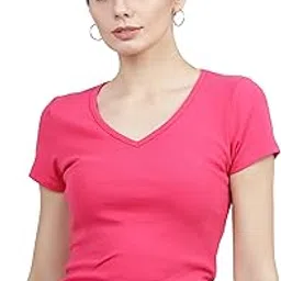 tokyo talkies Women's Regular Fit Tshirts | Solid | Short Sleeves | V-Neck | Western Tshirts-picture-56
