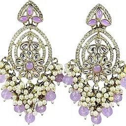 antique jewellery Enchanting Purple Kundan & Pearl Chandelier Earrings – Regal Indian Festivity-picture-39