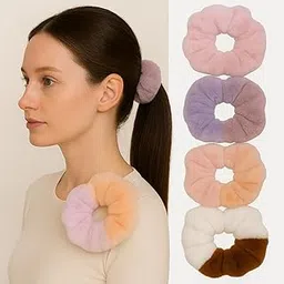 Frescorr Luxury Scrunchies | Set of 6 | Dual-Tone Fur Scrunchies | Premium Fluffy Hair Bands for Women & Girls | Soft & Gentle Hold | Fashion Hair Accessories-picture-53