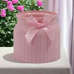 Aavana Greens Plastic Flower Pot Vase Stylish Modern Design Nordic Flower Vase for Home Decor Macaron Color Table Centerpiece for Living Room Office Decoration (Pink)-image-56