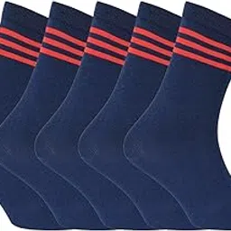 iva mozotia Navy Blue Socks Three Red Striped Cotton Calf Length School Socks For Boys Girls Comfortable School Uniform Socks Pack Of 5 Pairs-picture-29