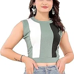 gaumukhi creation Women’s Velantino Crap Striped Pattern One Piece Sleevless Western Top (Sleeveless Top - Women)-picture-36