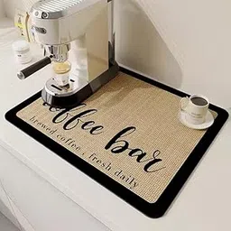 HomeCloud Dish Drying Mat for Kitchen Counter Hide Stain Super Absorbent, Non-Slip, Heat-Resistant, Great for Dishes,Rack Pad, Kitchen Counter, Coffee Maker, Coffee Item (Coffee_Bar, 50x40 cm)-image-4