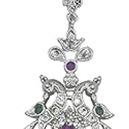 GVG Jewellery peacock AD stone Rhodium Maang Tikka With Pearls & Cubic Zirconia (CZ) Stones for Girls & Women's-image-29