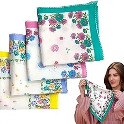 rianz Pack of 4 Pure Cotton Handkerchief for Women & Girls – Soft & Gentle, Floral Designs Printed Ladies Hanky – Washable, Reusable-picture-33