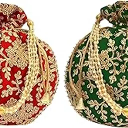 royal pouch Embroidered Women Potli Bag - Rajasthani Style Royal Clutch Silk Batwa Wristlets Ethnic Potli for Drawstring Bags for Wedding image 1
