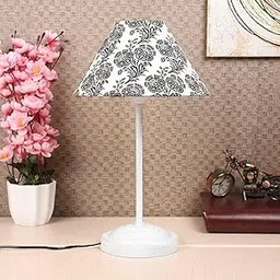 tu casa Table Lamps White Metal Base with Black/White Cotton (Filigree Design Print) Shades for Home Décor, Bedrooms, Living Room, Gifting, Diwali, Dining Space, Study Room, Restaurants (H-15)-image-70